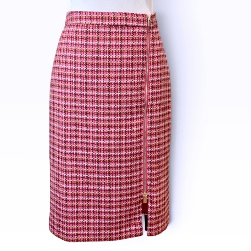 Talbots Pencil Skirt Women 6 Pink Houndstooth Tweed Preppy Office Chic